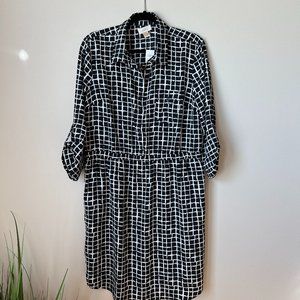 LOFT NWT | Black and White Print | Shirt Dress | Rolled Sleeves | Size L